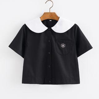 Contrast Color Short-sleeve Blouse