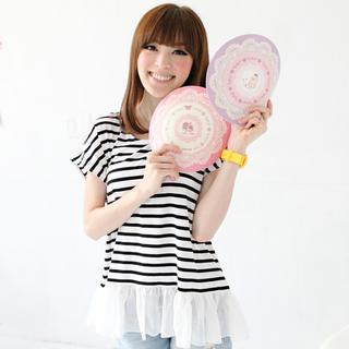 Ruffle-hem Striped Top