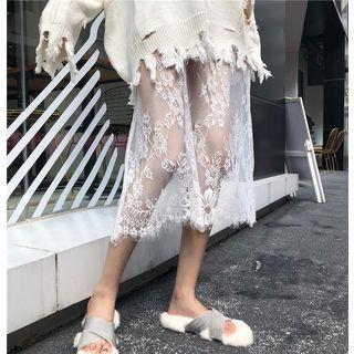 Distressed Sweater / Lace Slipdress