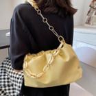 Faux Leather Shirred Chained Shoulder Bag