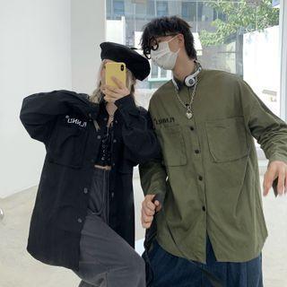 Couple Matching Lettering Cargo Shirt Jacket
