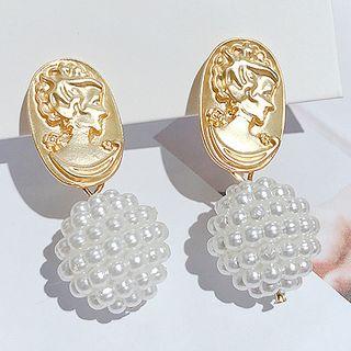 Faux Pearl Embossed Alloy Dangle Earring
