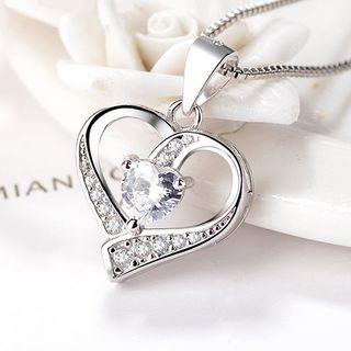 Silver Rhinestone Heart Pendant Necklace Silver - One Size