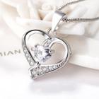 Silver Rhinestone Heart Pendant Necklace Silver - One Size