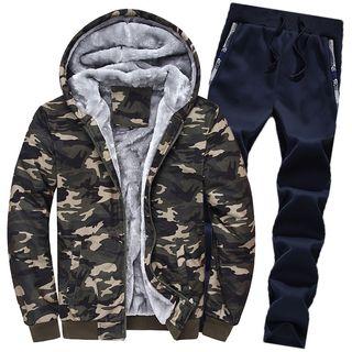 Set: Hooded Camo Fleece Lined Jacket + Sweatpants