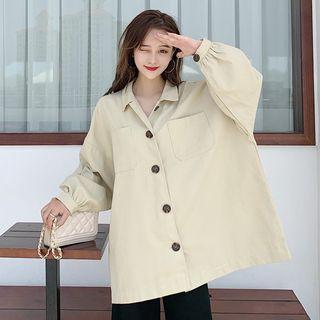 Lantern-sleeve Single-breasted Trench Jacket
