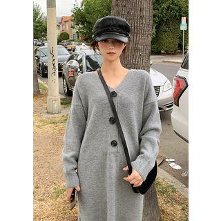 Half-placket Boxy Sweater Dress
