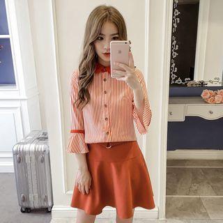 Set: Striped 3/4-sleeve Shirt + Mini A-line Skirt
