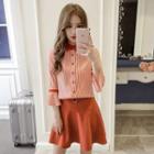 Set: Striped 3/4-sleeve Shirt + Mini A-line Skirt