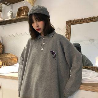 Couple Matching Dolphin Embroidered Collared Sweater