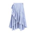 Striped Ruffle Midi A-line Skirt Blue - One Size