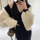Set: Two Tone Cardigan + Spaghetti Strap Dress Cardigan - Black & White - One Size / Spaghetti Strap Dress - Black - One Size