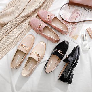 Faux Suede Panel Buckled Loafers