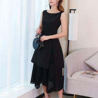 Asymmetric Hem Sleeveless Midi A-line Dress