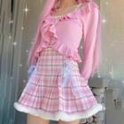 Plaid Lace Ribbon Mini Skirt