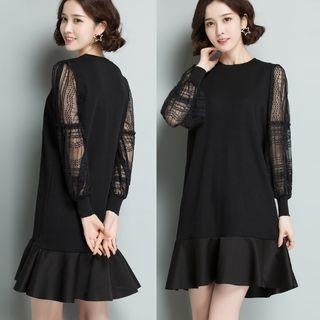 Ruffle Hem Panel Knit A-line Dress