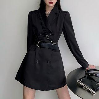 Set: Long-sleeve Double Breasted Mini Dress + Belt