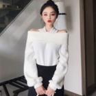 Cold-shoulder Balloon-sleeve Knit Top