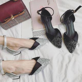 Ankle Strap Sequined Pointy-toe Pumps