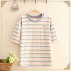 Peach Embroidered Striped Short-sleeve Tee