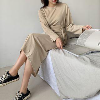 Slit-hem T-shirt Dress With Sash