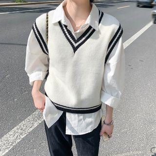 V-neck Two Tone Oversize Cropped Vest