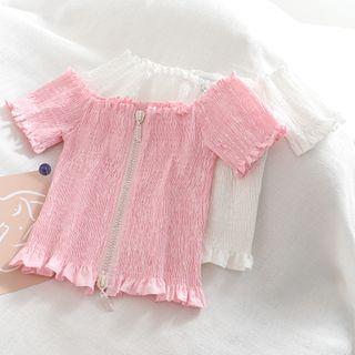Short-sleeve Zip Smocked Top