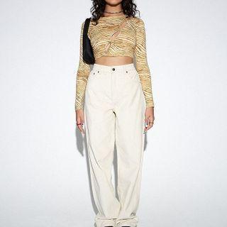 Striped Long Sleeve Cut-out Cropped T-shirt
