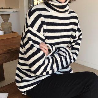 Turtleneck Striped Sweater Stripe - One Size