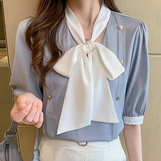 Elbow-sleeve Accent Button Shirt