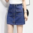 Buttoned Down Pocketed Denim Skirt