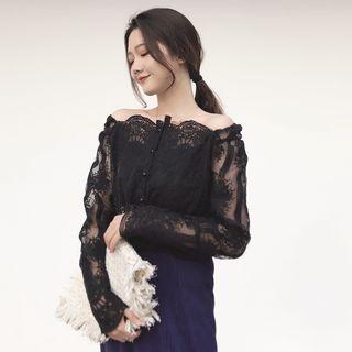 Square Neck Long-sleeve Lace Top