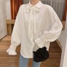 Ribbon Tie-neck Bell-sleeve Blouse White - One Size