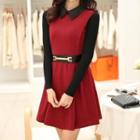 Two-tone Long-sleeve Collared Dress