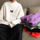 Butterfly Embroidered Mock-neck Sweatshirt