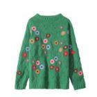 Floral Embroidered Pointelle Knit Sweater