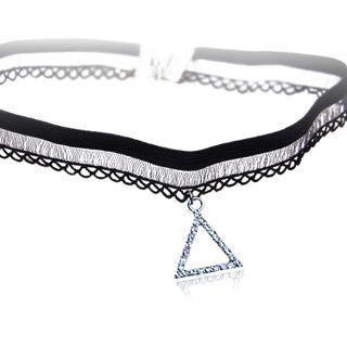 Rhinestone Lace Choker X265 - Black - One Size