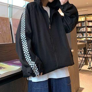 Checkerboard Panel Zipped Hoodie