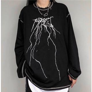 Stitched Thunder Long-sleeve T-shirt As Shown In Figure - One Size