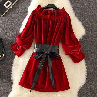 Velvet 3/4-sleeve A-line Dress