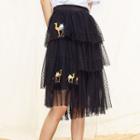 Tiered Embroidered Midi Skirt