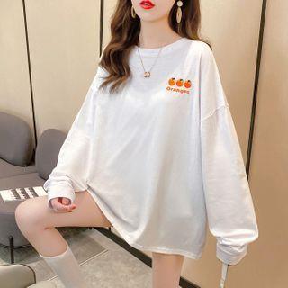 Orange Embroidered Long-sleeve T-shirt