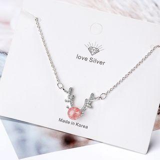 Faux Crystal Rhinestone Deer Horn Pendant Necklace Silver & Pink - One Size