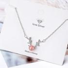 Faux Crystal Rhinestone Deer Horn Pendant Necklace Silver & Pink - One Size
