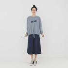 Set : Printed Letter Sweater + High Waist Skirt