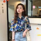 Flower Print Short-sleeve Loose-fit Shirt As Shown In Figure - One Size