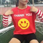 Smiley Print Mock Two-piece Long-sleeve T-shirt