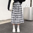 Buttoned Plaid Midi Skirt As Shown In Figure - One Size