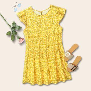 Plus Size Cap-sleeve Floral Print Mini Dress