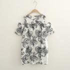 Paisley Embroidered Short-sleeve Cold-shoulder Dress